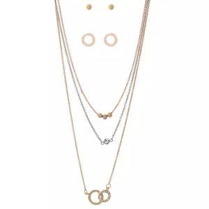 Necklace + Earrings Double Circle Set NEW